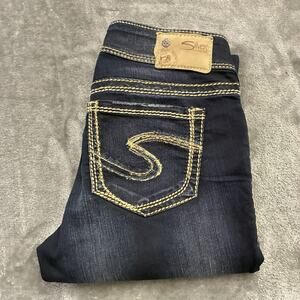 Silver Jeans Co Womens W27/L35 Blue Suki Bootcut Embroidered Mid-rise Pants